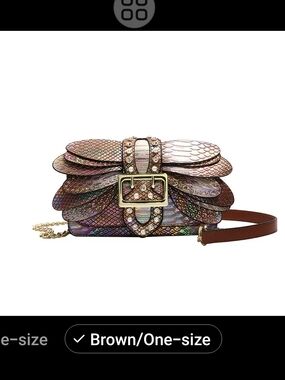 Iridescent Brown Scalloped Buckle Shoulder Bag